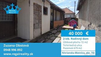 Výhradne: 2-izb. Dom, 679 m2, Nitrianska Blatnica