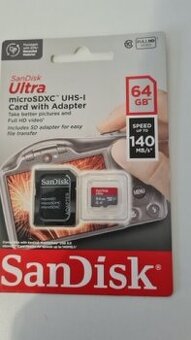 Predám SanDisk Ultra 64GB microSDXC karta, UHS-I A1 + SD