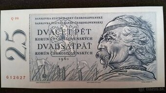 ČESKOSLOVENSKÉ BANKOVKY: 25-KORUN-1961 aUNC