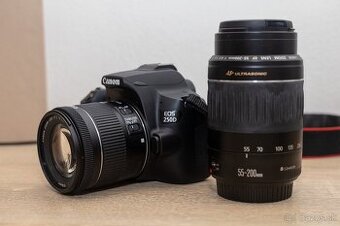 Zrkadlovka Canon EOS 250D s dvomi objektívmi