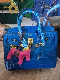 Nová Hermes Birkin 30 croco lesklá modrá koža