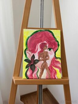 Originálny obraz v žlto-ružových farbách, 23×30 cm