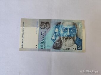 Predám UNC - nebola v obehu, 50 korunová slovenská bankovka,