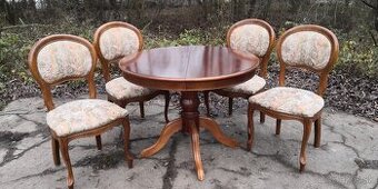 Masivny rozkladací stôl+4ks starožitných stoliček