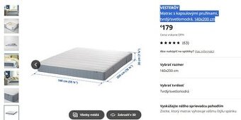 VESTERÖY Matrac s kapsulovými pružinami, tvrdý/svetlomodrá,