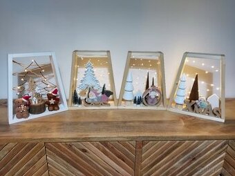 Ručne vyrobená drevená dekorácia s led svetielkami