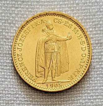 Zlatá uhorská 20 koruna FJI, 1905 kb, lepší ročník, pekná