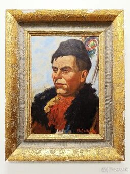 Obraz Theodor Bechník, portrét stárka, olej na desce 66x52