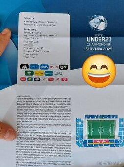SLOVENSKO - Taliansko U21 ME 2025 (1 vstupenka) super výhľad