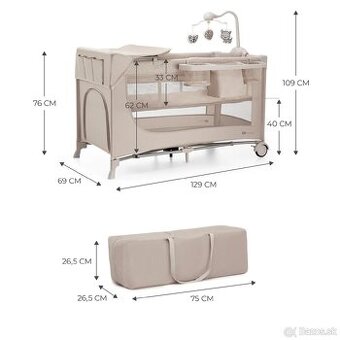 KINDERKRAFT Postieľka cestovná Joy 2 s doplnkami Beige