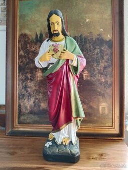 Kristus starožitná sádrová kolorovaná socha