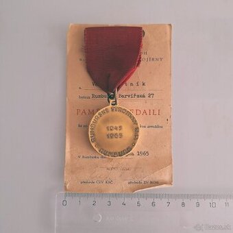 Predám pamätnú medailu Rumburské strojírny 1945-1965