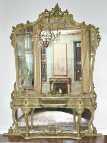 Drevená vyrezávaná konzola so zrkadlom