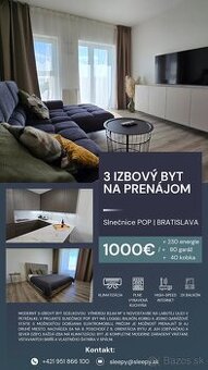 PRENÁJOM – 3 izbový byt – 84,22m2 s BALKÓNOM – SLNEČNICE POP