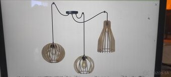 STROPNÁ LAMPA ZÁVESNÁ TROJITÁ LUSTER DREVENÁ MODERNÁ BOHO MI