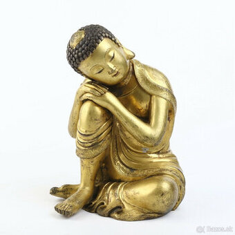 Starožitná čínska pozlátená medená socha Budhu