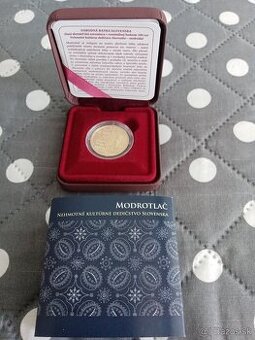 Zlatá minca 100.eur Modrotlač