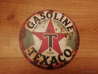 Plechová guľatá tabuľa Texaco gasoline