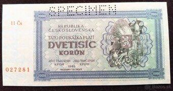 ČESKOSLOVENSKÉ BANKOVKY: VZÁCNA 2000-KORÚN-1945 Perf no