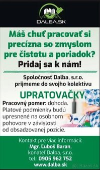 Prijmeme upratovačku do Vrábel
