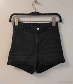 Dámske čierne rifľové kraťasy/šortky s vysokým pásom (H&M)