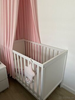 Detská postieľka Ikea + baldachýn + detské hniezdo
