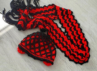 Červený set čiapka a šál - 1