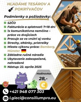 Hľadáme viacerých tesárov a pokrývačov.