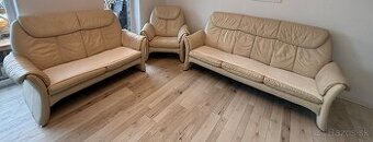 Elegantná kožená sedacia súprava 3+2+1 / Výborný stav
