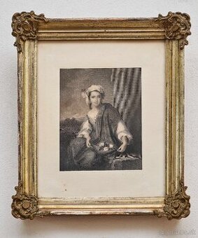 Grafika „Kvetinárka” z 19. storočia v krásnom ráme