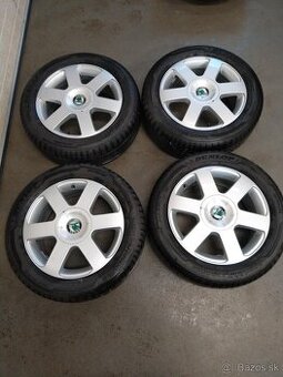 Alu ŠKODA 16" + pneu SUPER stav,originál.