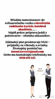 Hľadám zamestnancov do reštauračného vozňa