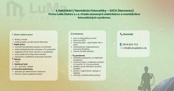 Elektrikári / Montážnici fotovoltiky – SZČO (Nemecko)