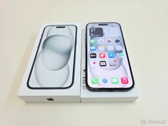 APPLE IPHONE 15 128GB BLACK,ZDRAVIE BATERKY 100%