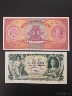 500Kč 1929, 100Kč 1931 SPECIMEN UNC