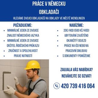 Obkladači - Německo | od 20€/hod | ubytování zajištěno