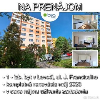NA PRENÁJOM: 1-izbový byt, sídl. Západ, Levoča
