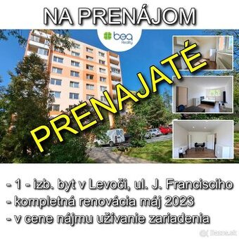 PRENAJATÝ: 1-izbový byt, sídl. Západ, Levoča