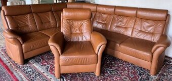 Rohová kožená sedací souprava s křeslem,6353