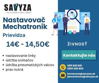 Nastavovač 14€ - 14,50€ hod.