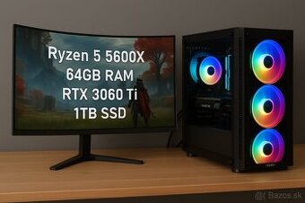 výkonný tichý herný/produkčný PC R5/DDR4 64GB/RTX 3060Ti