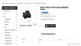SEAT Ateca textilné koberce sada / Rohože