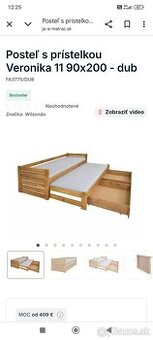 Drevená rozkladacia posteľ+ prístelka 2x 200x90 plus sufliky