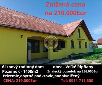Znížená cena 6 izbový dom v obci Veľké Ripňany