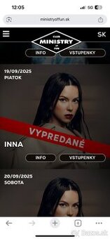 Inna 2x Vstupenka 19.9 Ministry of Fun