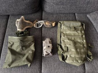 Airsoft výbava – maska, okuliare, hydrovak, odhadzovák