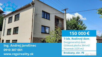 Výhradne: Dvojgeneračný 7-izb. Dom, 2225 m2, Brodzany