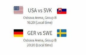 Vstupenky MS 2024 - Ostrava (USA vs SVK a GER vs SWE)