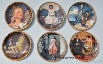 Séria vintage porcelánových tanierov zo života žien