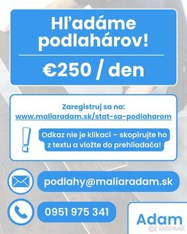 Hľadáme podlahára - €250/deň | Podlahárske práce Trnava